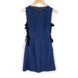 French Connection Dress Navy Blue Dotted Lace Up Sleeveless A-Line 4